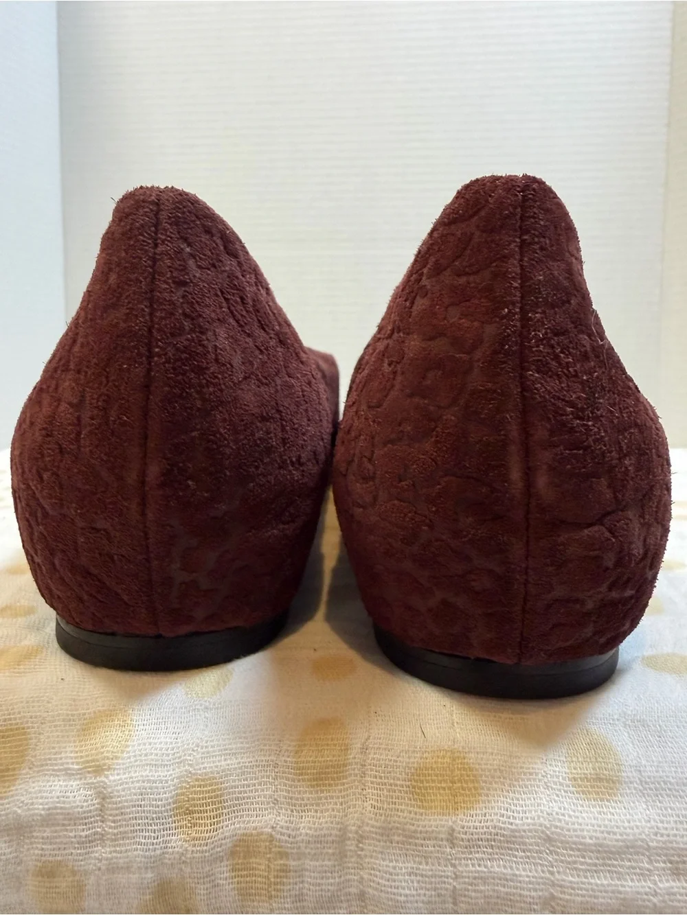Eileen Fisher Suede Ballet Flats Burgundy 9.5 Leopard-Embossed Pattern Slip-on
